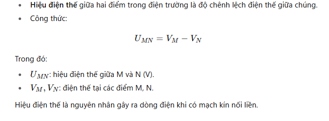 Hiệu điện thế và mối liên hệ với điện thế