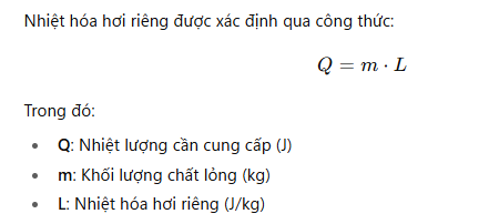 Công thức tính nhiệt hóa hơi riêng