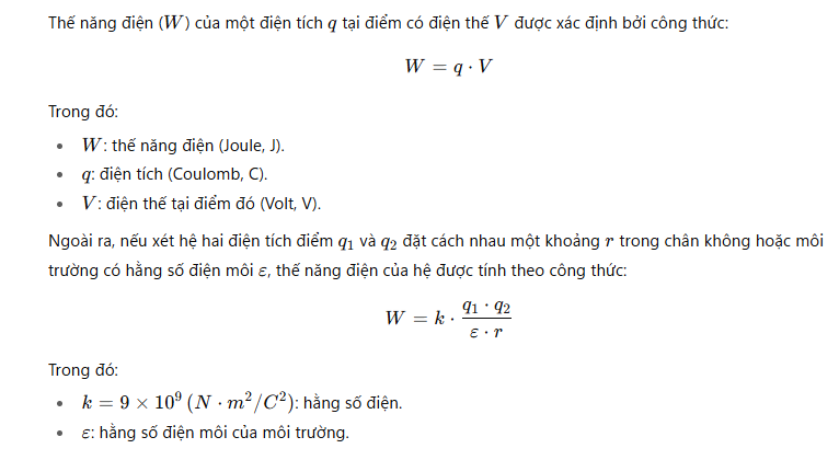 Công thức tính thế năng điện