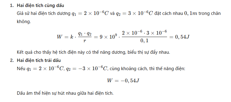 Ví dụ minh họa về thế năng điện