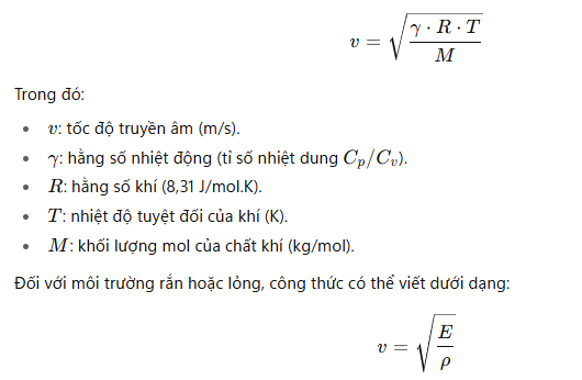 Công thức tính tốc độ truyền âm