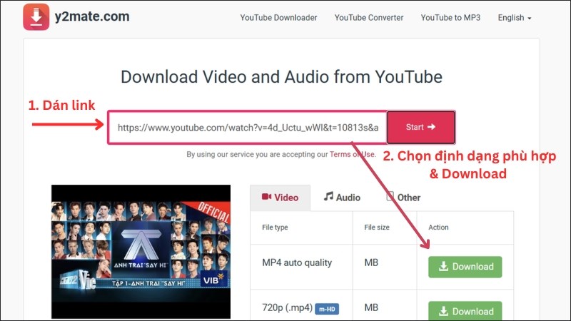 Sử dụng website hỗ trợ tải video