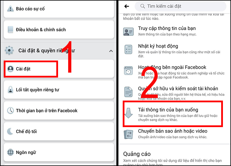 Tải dữ liệu từ Facebook