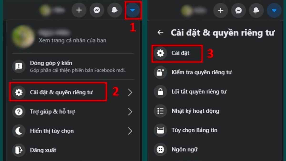 Cài đặt & quyền riêng tư → Cài đặt.