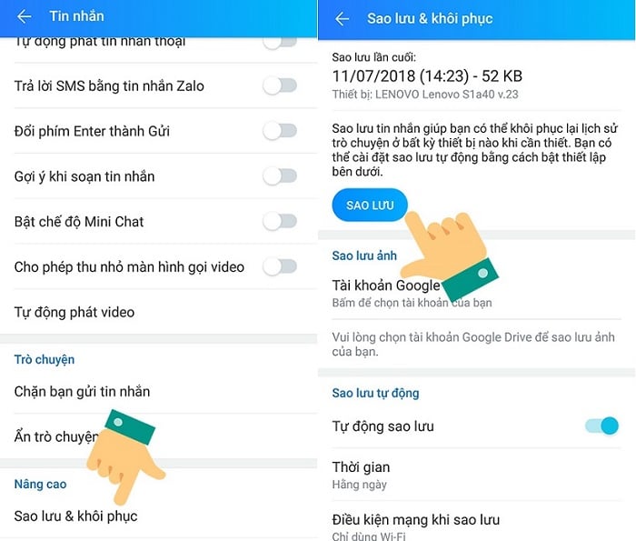 Trên điện thoại Android